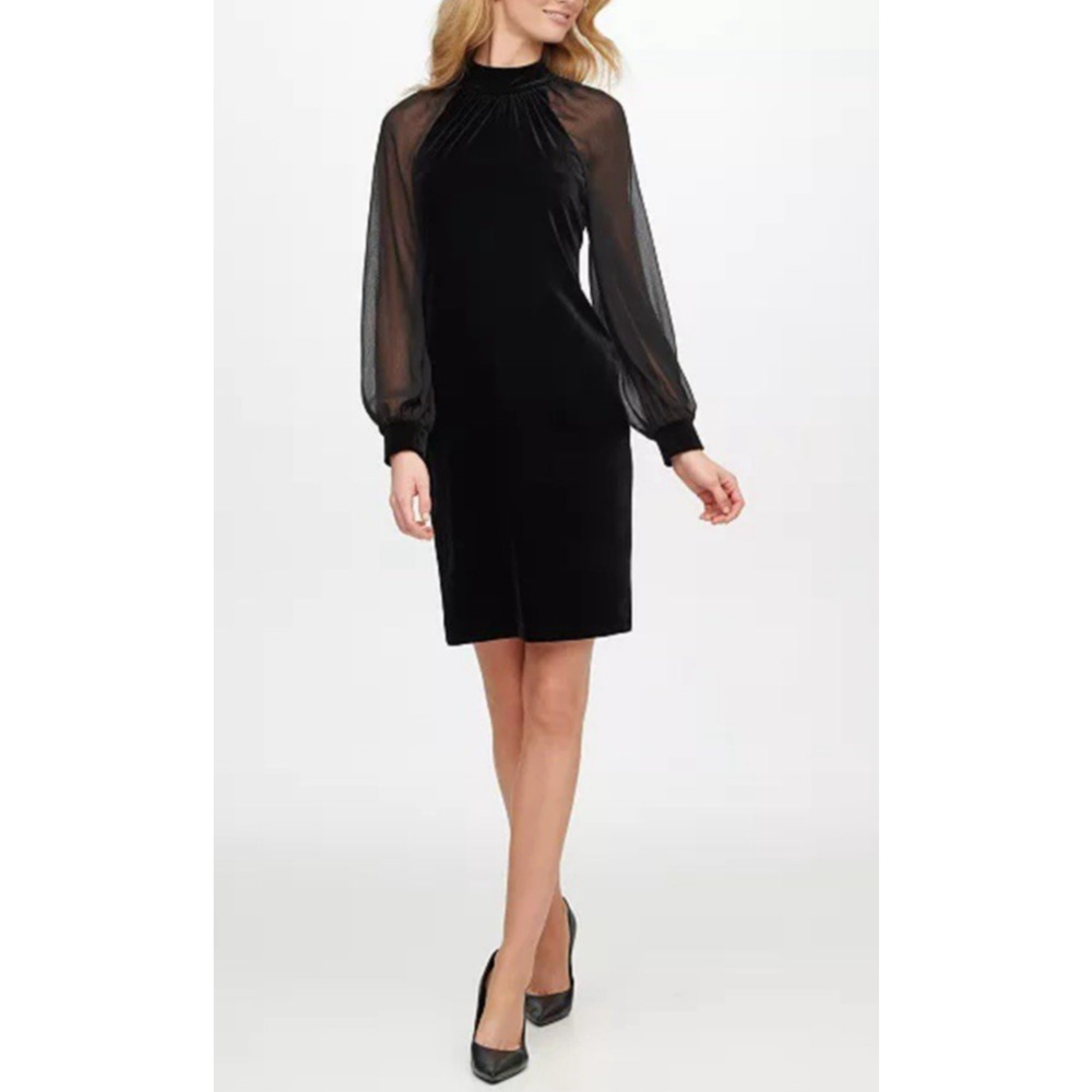 Calvin Klein Velvet Sheath Dress Womens Size 16 Black Whimsygoth Dark Romantic